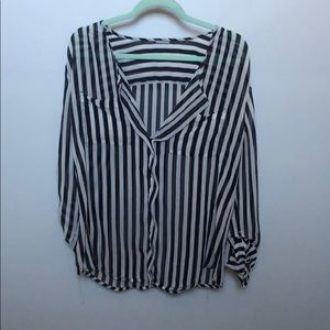 Striped Black And White Sheer Blouse